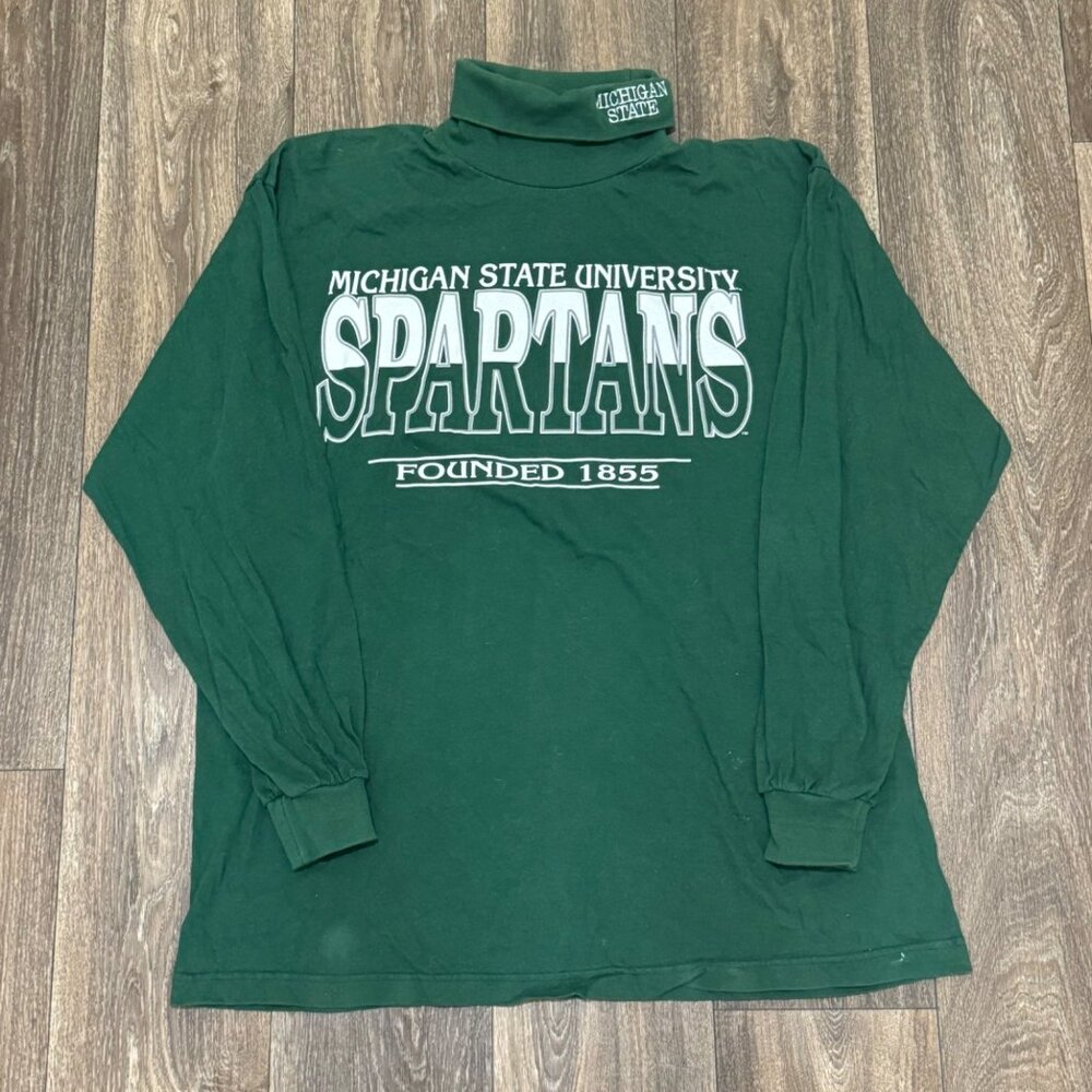 VTG Michigan State University Sweatshirt Men's Medium Green Rollneck 90s Savvy